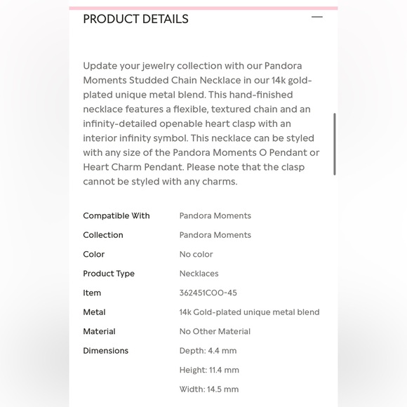 Pandora Gold Studded Chain Necklace - Picture 4 of 6